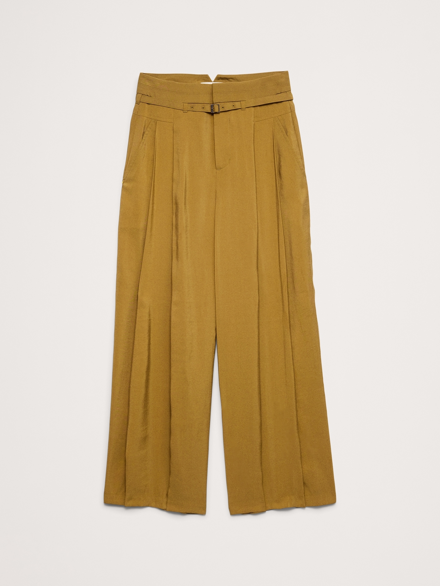 Pleated Wide-Leg Cropped Pant Luster Twill