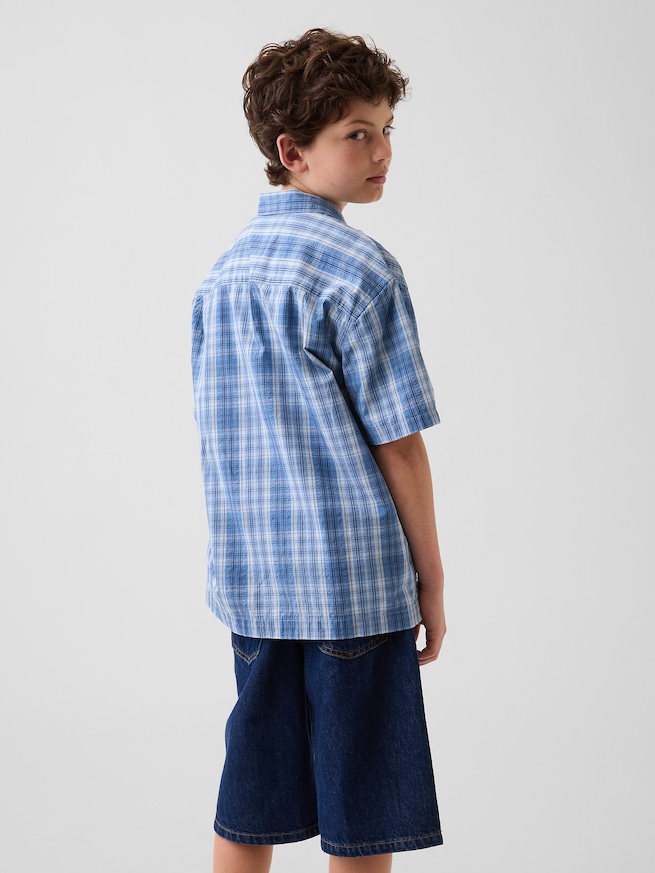 テクスチャー プレイド リラックスフィット バケーションシャツ (キッズ)-2