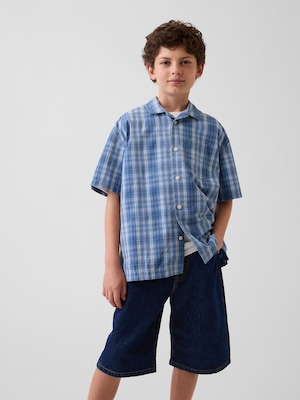 テクスチャー プレイド リラックスフィット バケーションシャツ (キッズ)