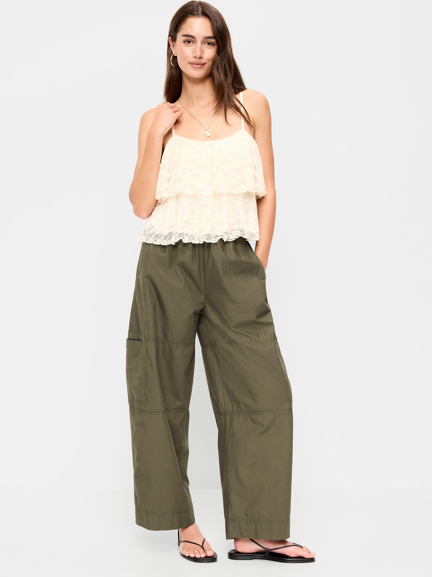 Mid-Rise Cropped Barrel-Leg Utility Pants