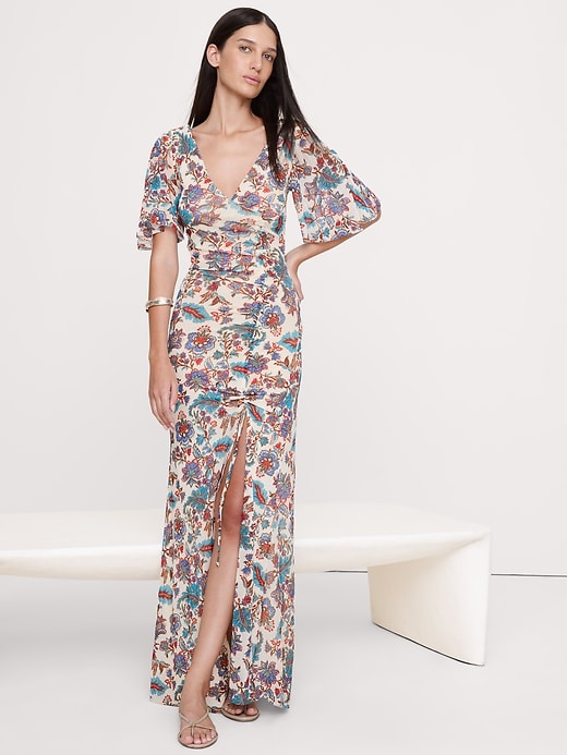 Mesh Flutter-Sleeve Maxi Dress | Banana Republic Mesh Flutter-Sleeve Maxi Dress | Banana Republic