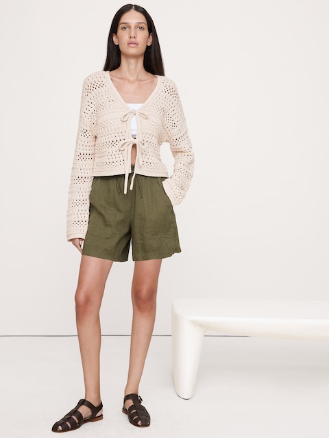CARDIGAN EN COTON LITTORAL CROCHETÉ À NOUER SUR LE DEVANT