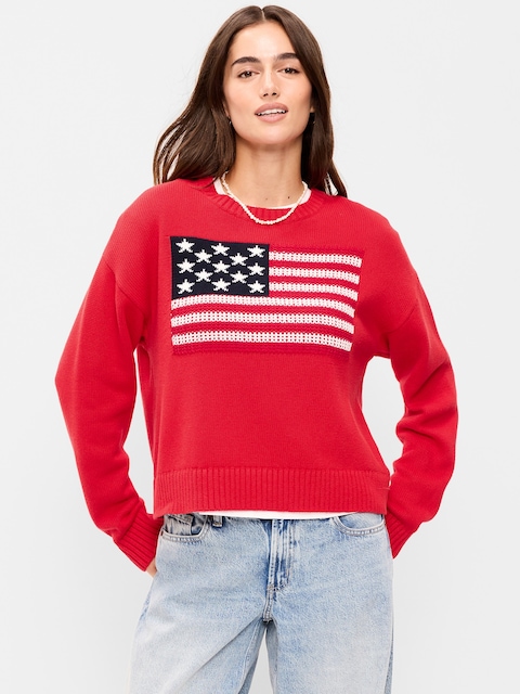 Seaside Cotton Long-Sleeve Flag Sweater