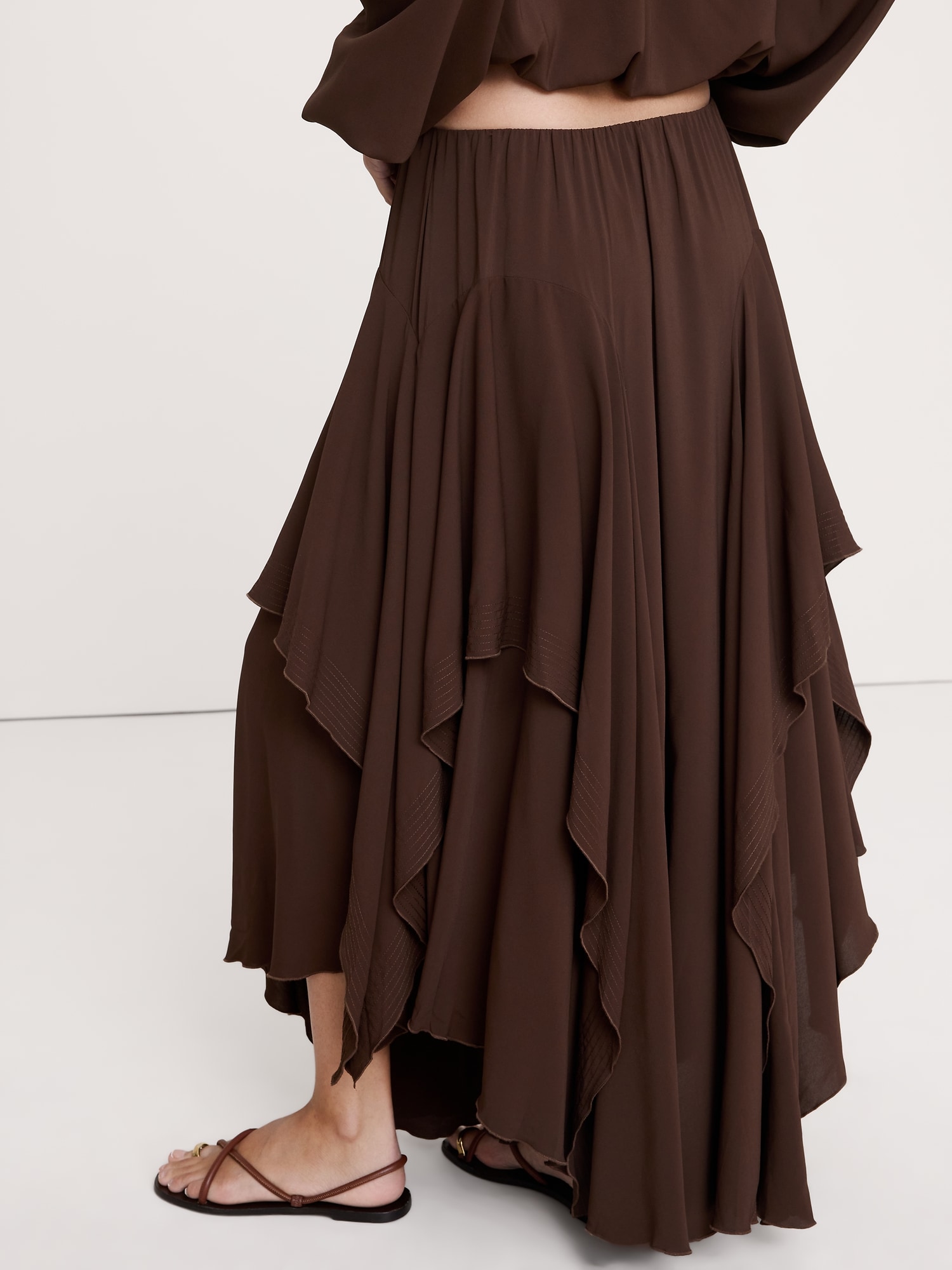 Drapey Georgette Ruffle Maxi Skirt