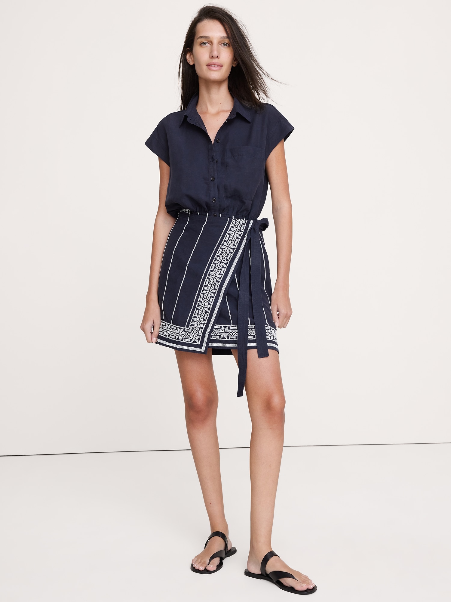 エンブロイダリー テンセル&trade;リネン ラップドレス-0