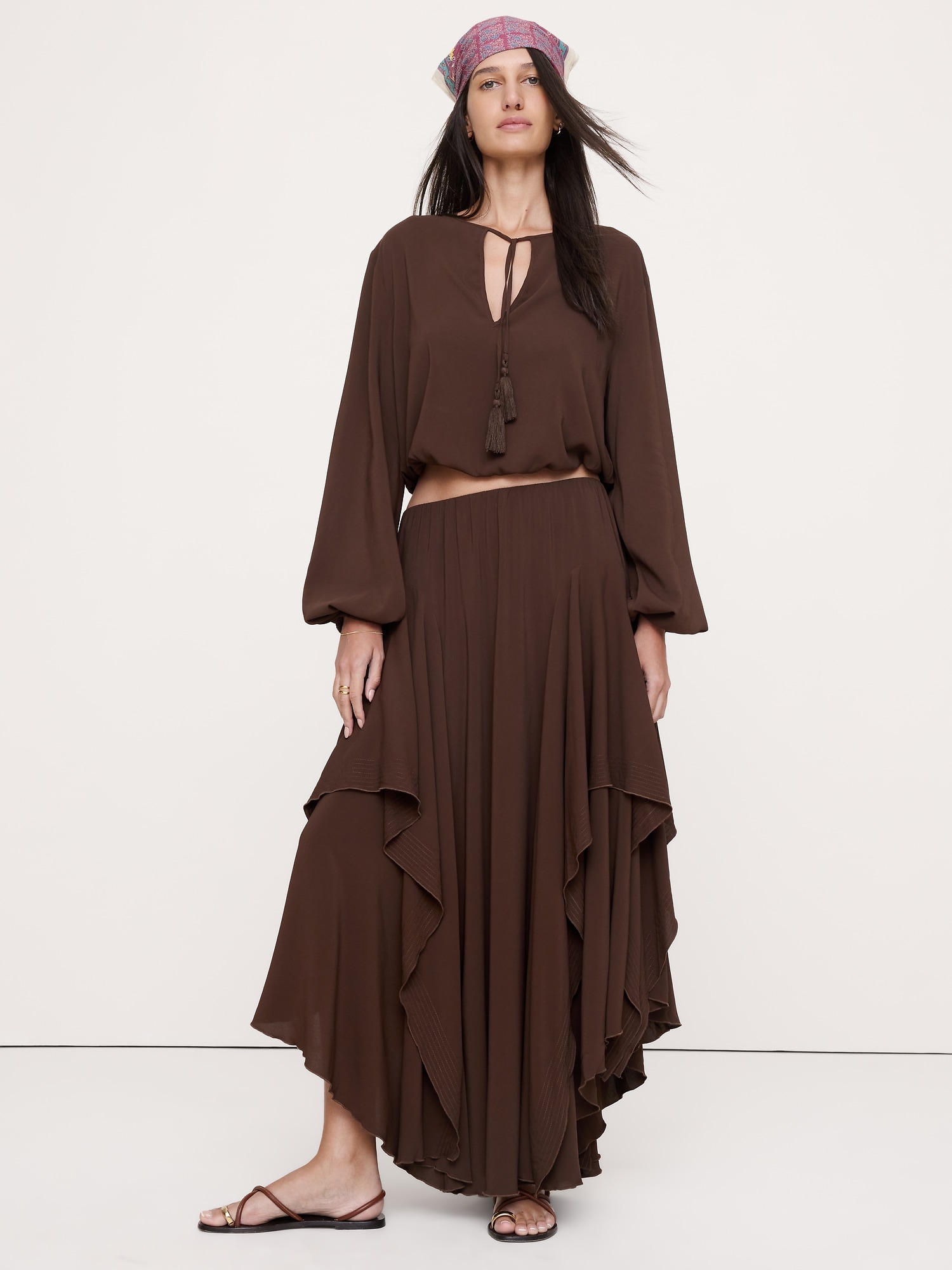 Drapey Georgette Ruffle Maxi Skirt