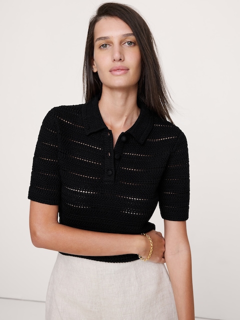 POLO EN COTON CROCHETÉ À RAYURES