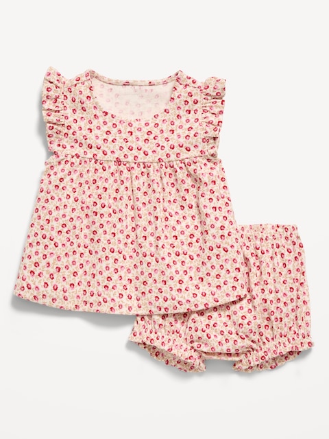 Ribbed Flutter-Sleeve Top and Shorts Set for Baby