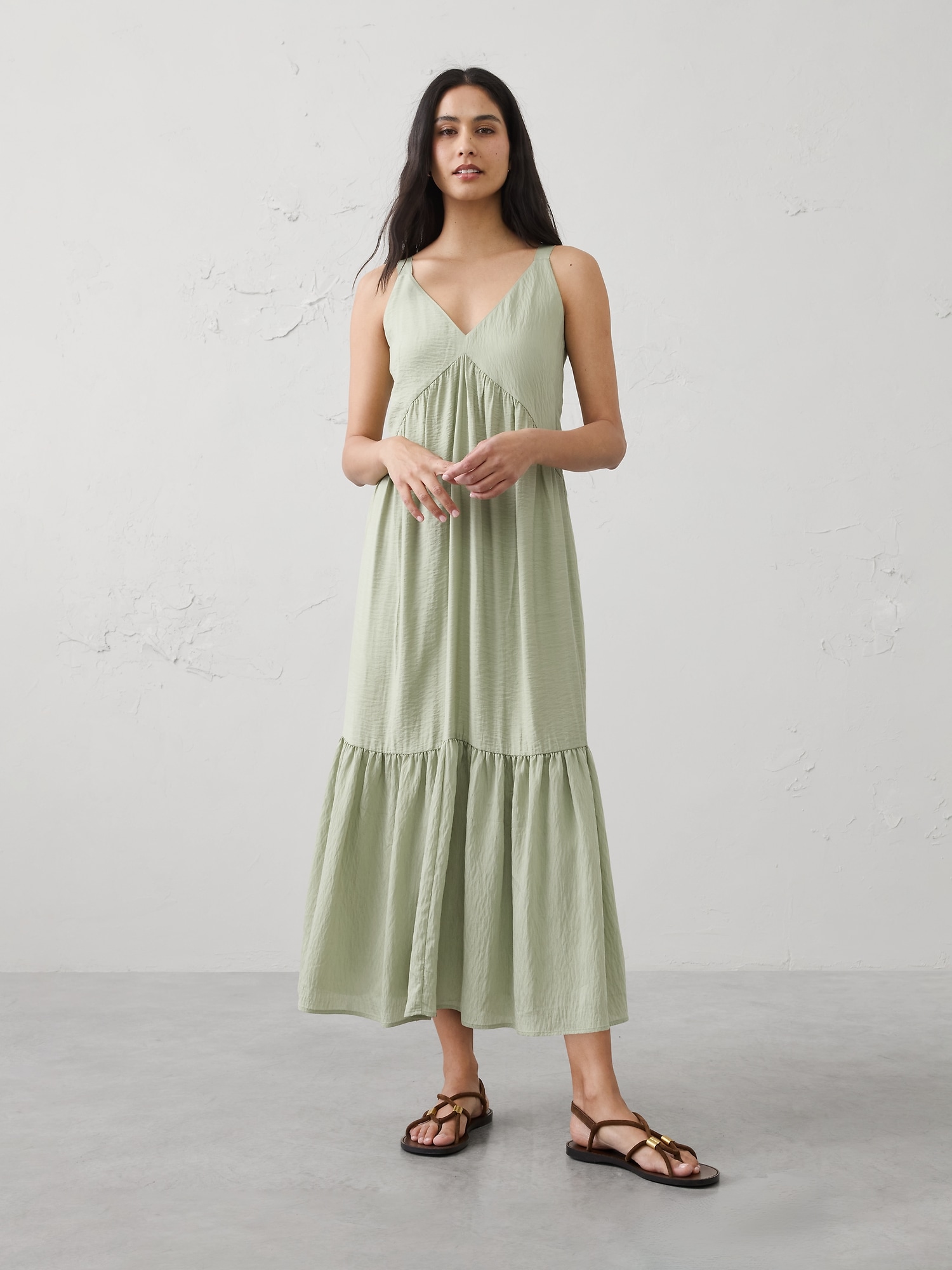 Silky Slub Empire-Tiered Midi Dress