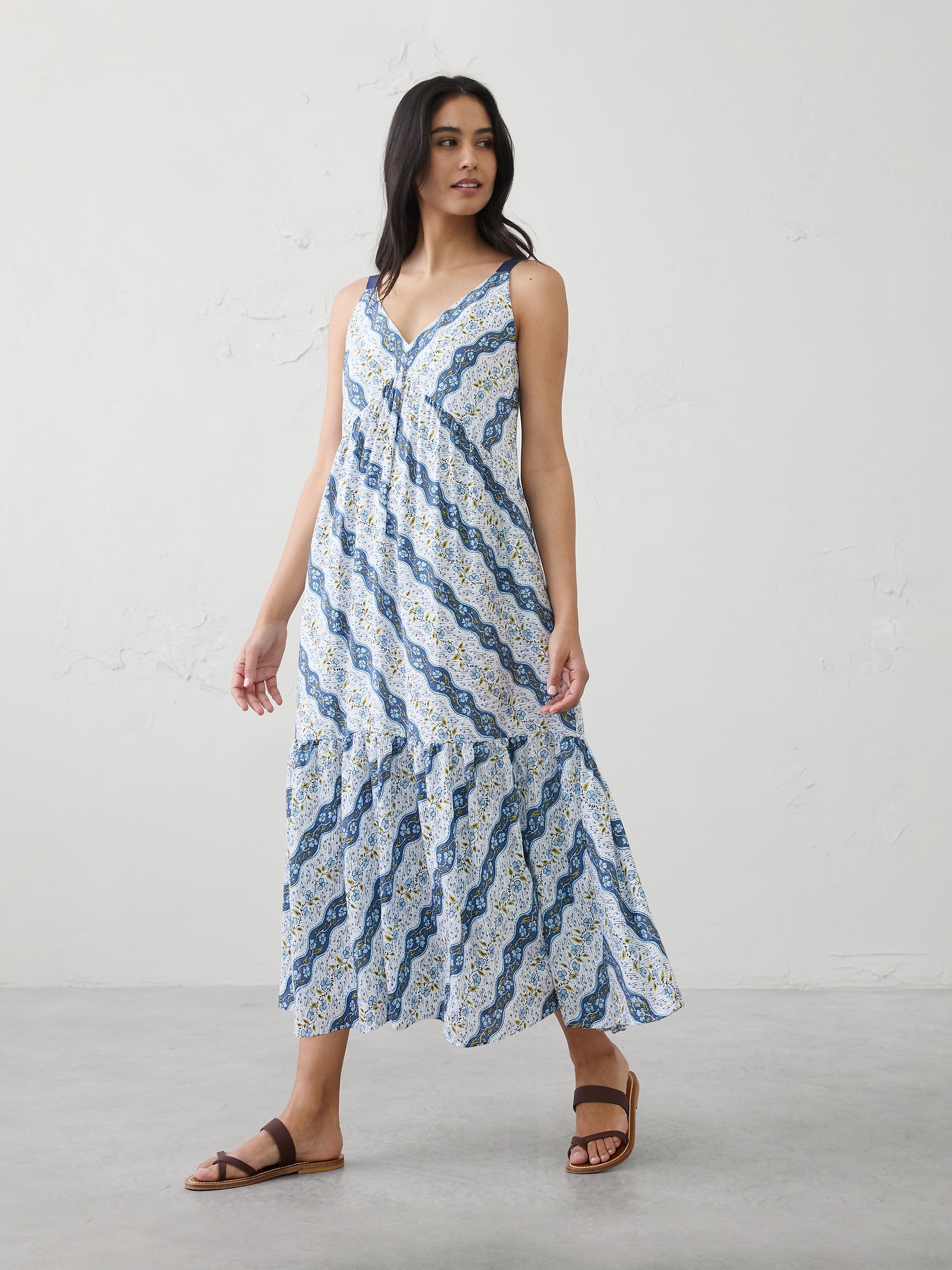 Silky Slub Empire-Tiered Midi Dress