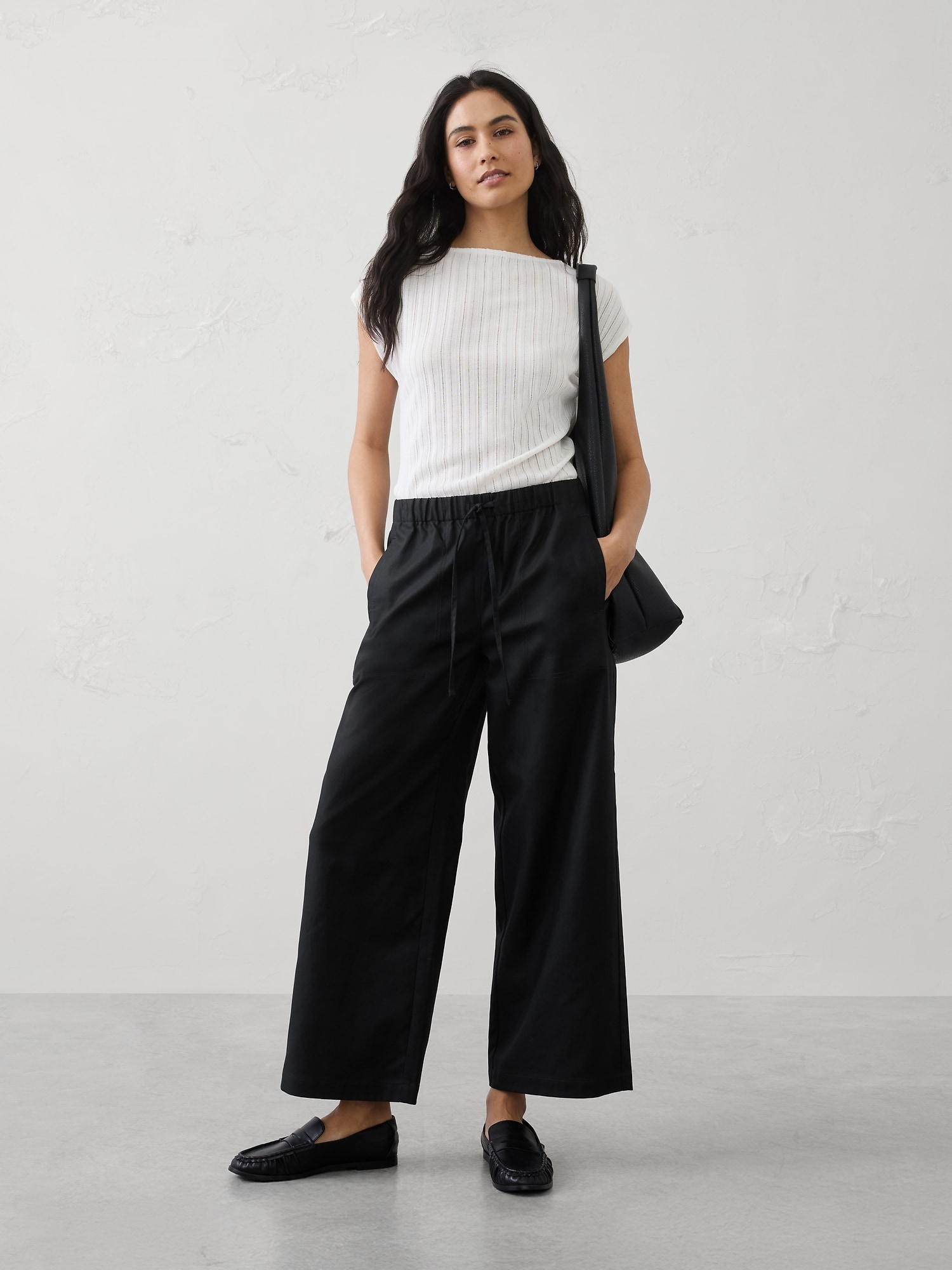 Wide-Leg Mid-Rise Twill Pull-On Utility Pant