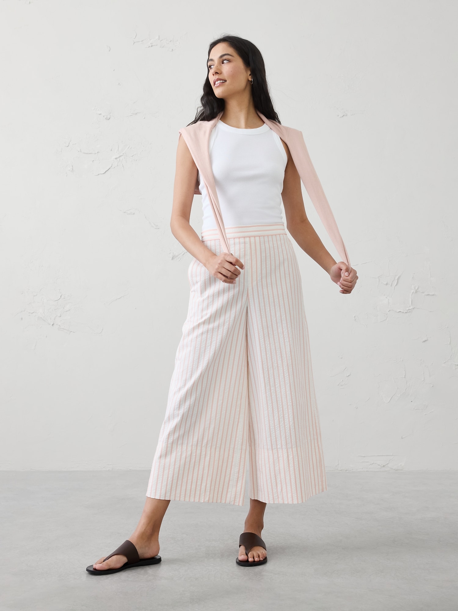 Anyday Wide-Leg High-Rise Seersucker Cropped Pant