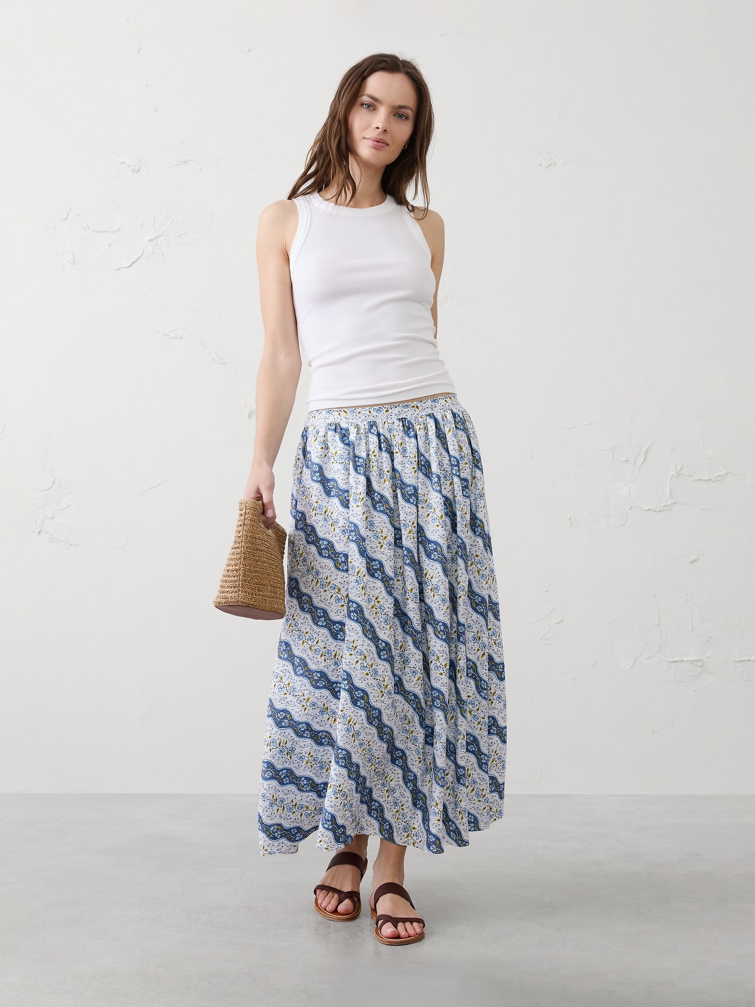 Silky Slub Midi Skirt