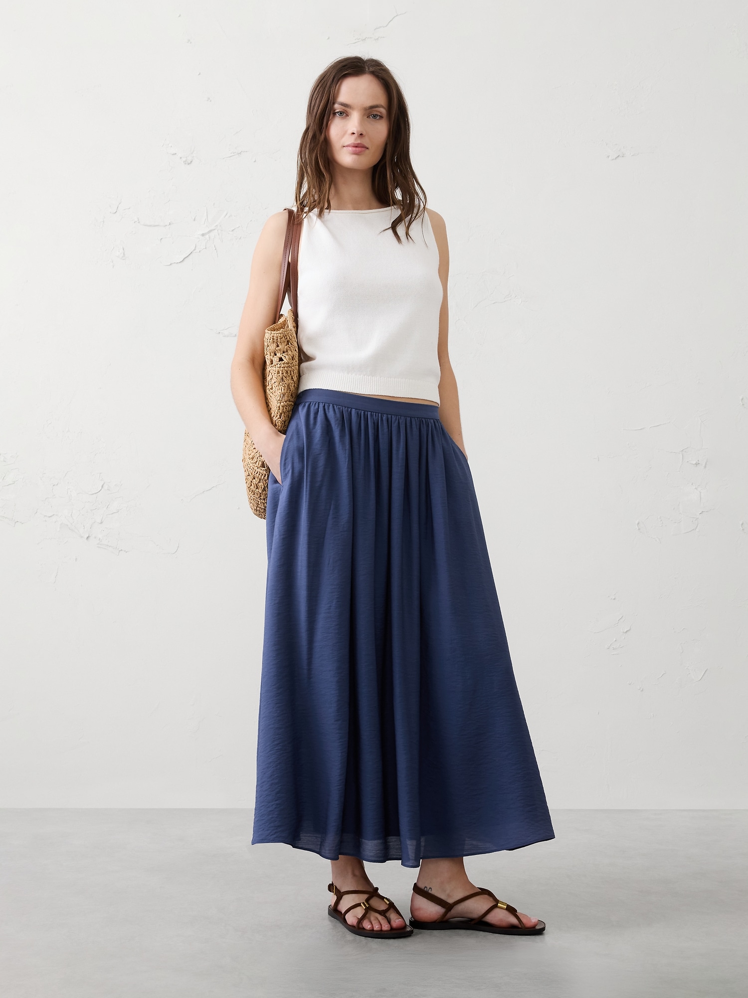 Silky Slub Midi Skirt