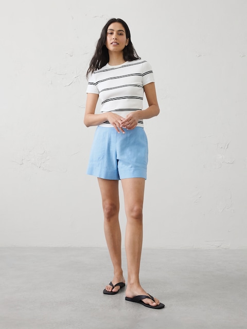 SHORT TOUT-ALLER À TAILLE HAUTE EN MÉLANGE DE LIN