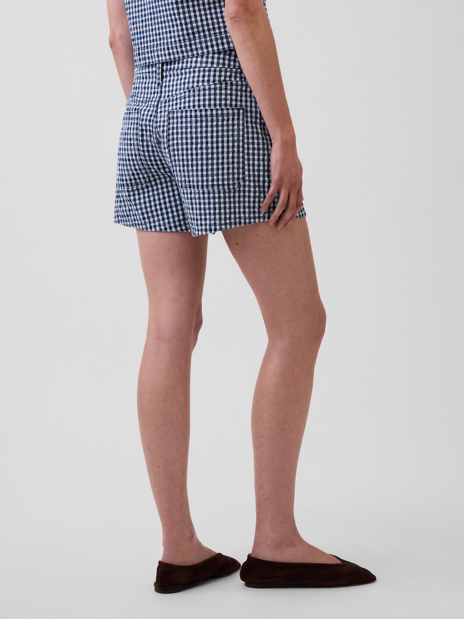 3.5" High Rise Gingham Relaxed Straight Denim Shorts