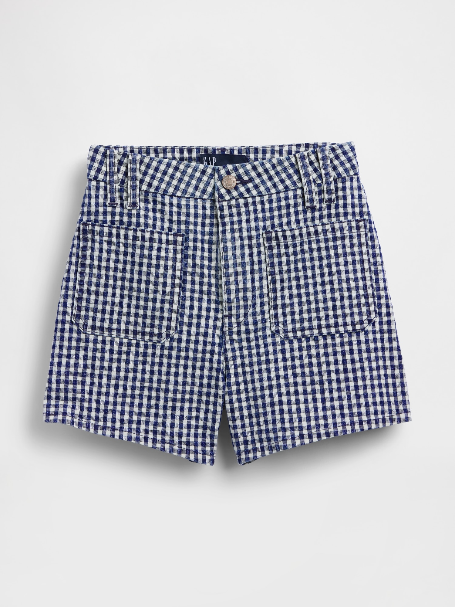 3.5" High Rise Gingham Relaxed Straight Denim Shorts