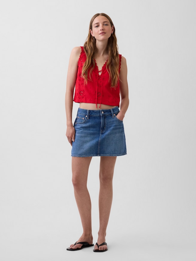 リネンブレンド 刺しゅう クロップド シェルタンクトップ-1