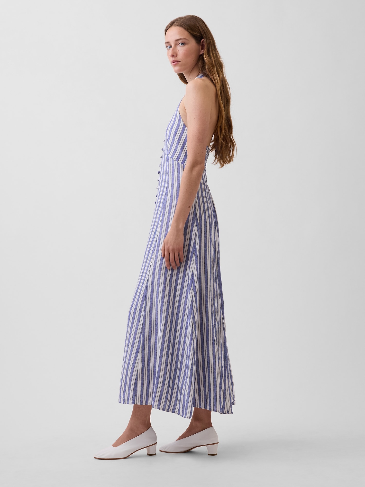 Linen-Blend Halter Maxi Dress