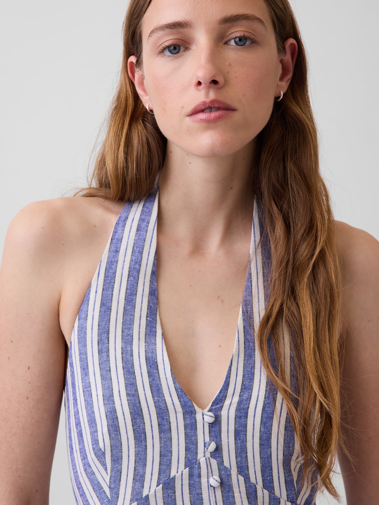 Linen-Blend Halter Maxi Dress