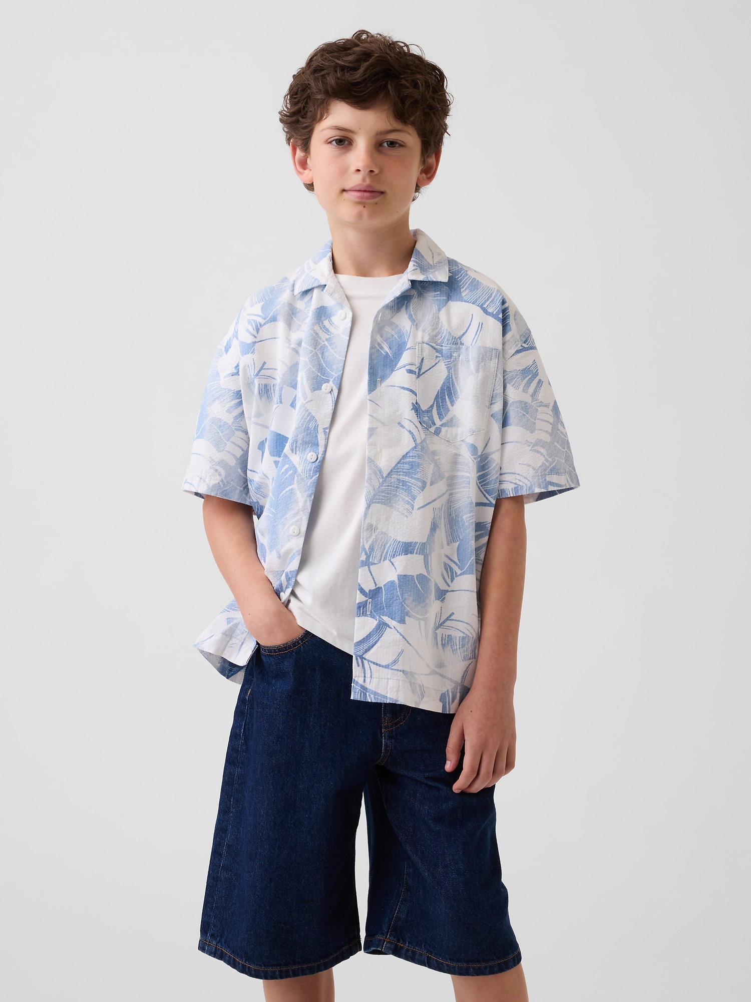CHEMISE DE VACANCES DÉCONTRACTÉE TEXTURÉE À MOTIF FLORAL POUR ENFANT