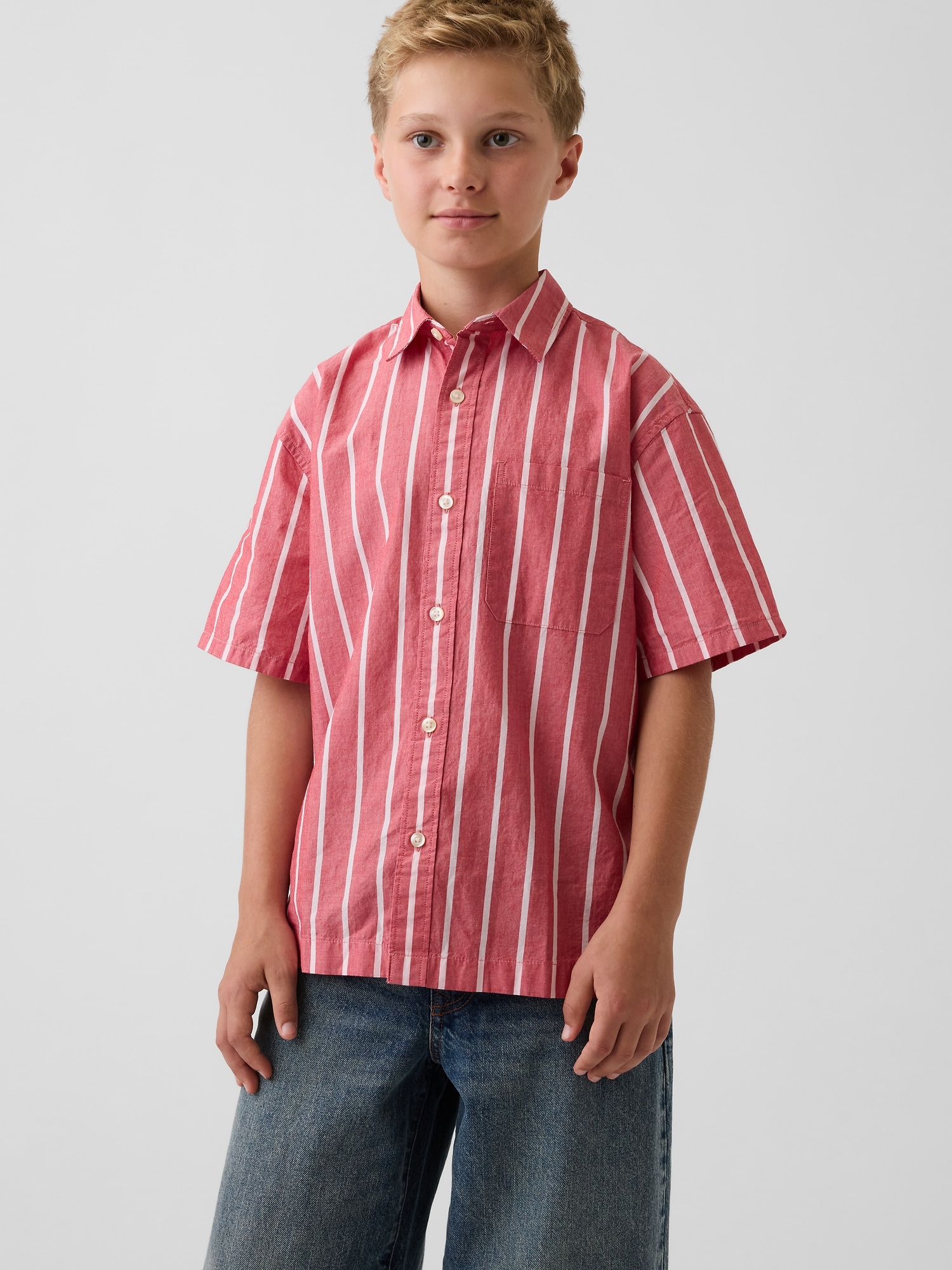 Kids Organic Cotton Poplin Relaxed Stripe Shirt