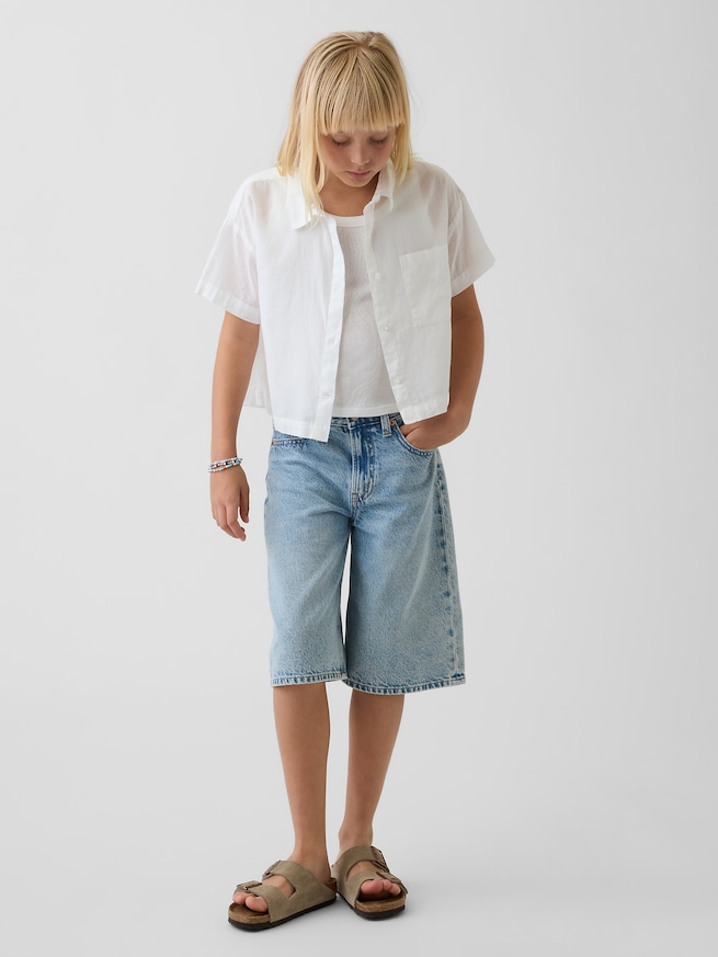 シアー リラックスフィット クロップドシャツ (キッズ)-3