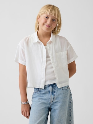 シアー リラックスフィット クロップドシャツ (キッズ)