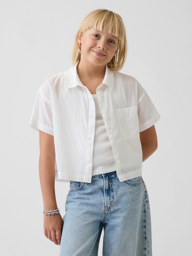 シアー リラックスフィット クロップドシャツ (キッズ)-0