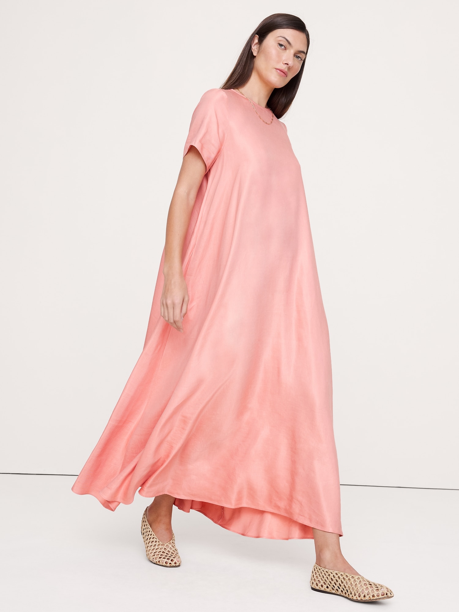 ROBE TRAPÈZE LONGUE EN LIN ET VISCOSE