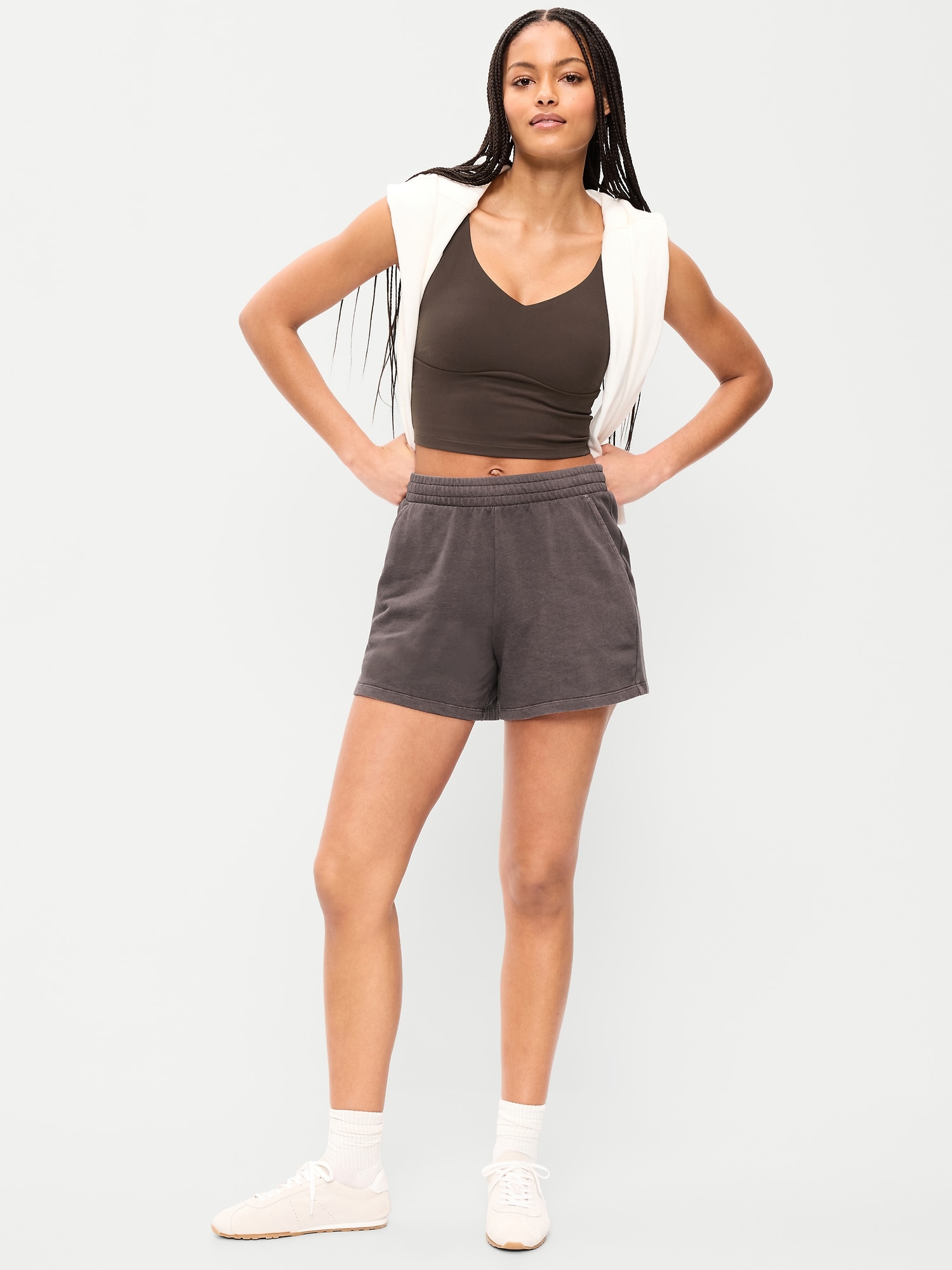 SHORT EN COTON OUATÉ À TAILLE TRÈS HAUTE, ENTREJAMBE DE 12,5 CM