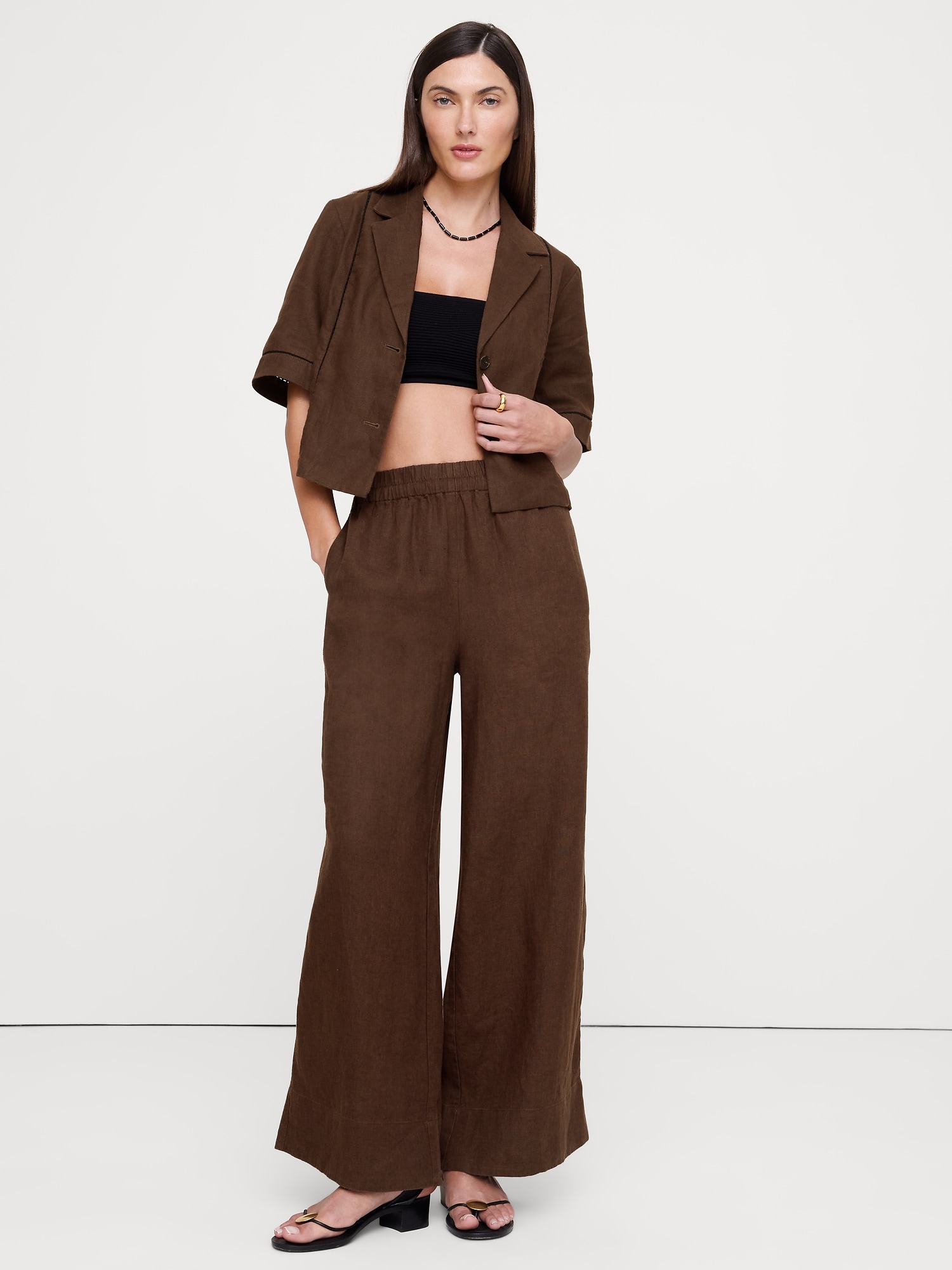 リネン ショートスリーブ ブレザートップス-0