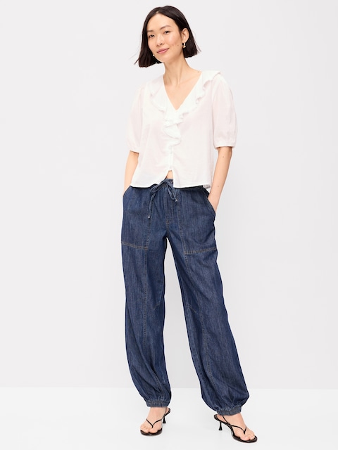 Mid-Rise Pull-On Utility Harem Jeans