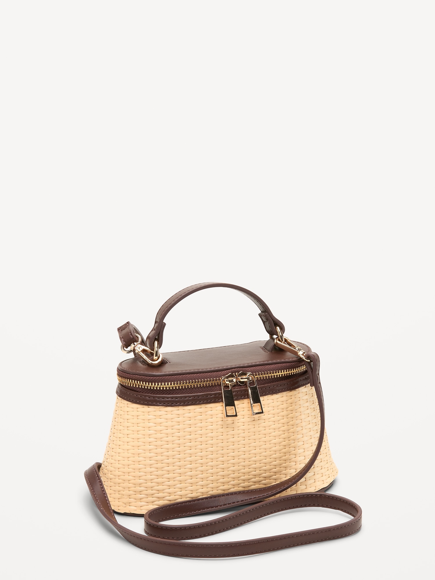 Faux Wicker Top-Handle Bag
