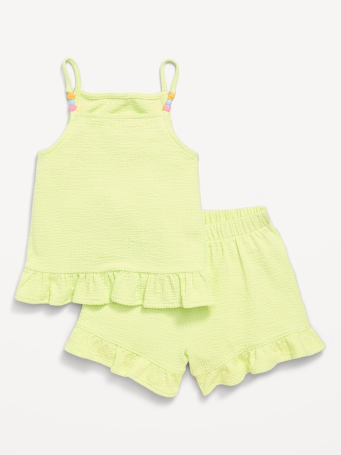 ENSEMBLE AVEC CAMISOLE À VOLANTS ET SHORT EN TISSU TEXTURÉ POUR TOUTE-PETITE