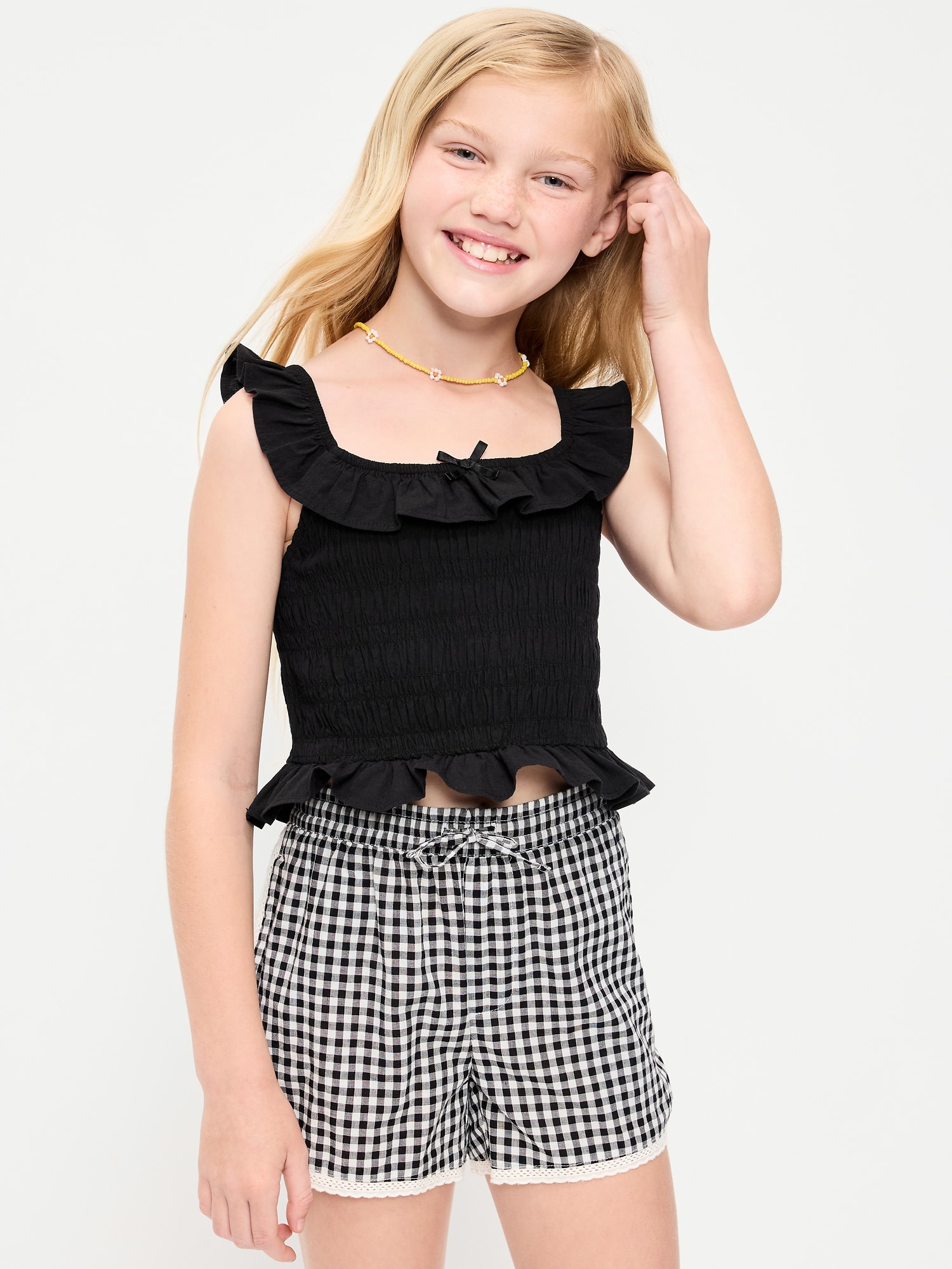 Sleeveless Fitted Ruffled Smocked Top for Girls