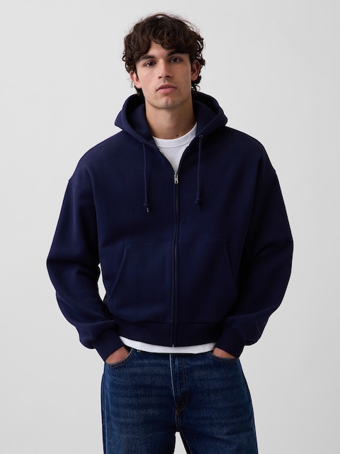 VintageSoft Oversized Crop Zip Hoodie