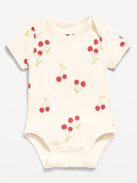 Printed Short-Sleeve Ribbed Bodysuit for Baby