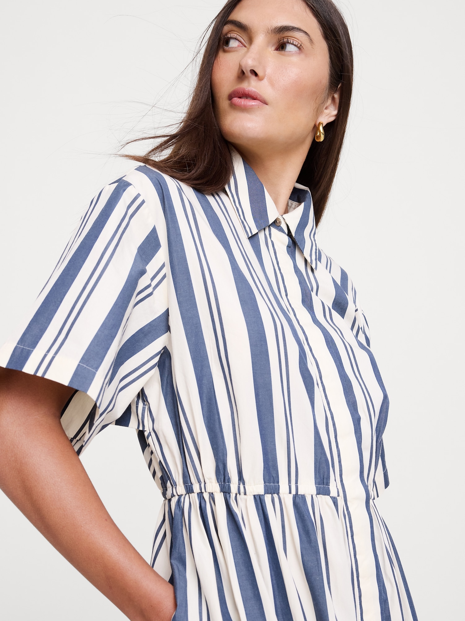Poplin Open-Back Shirt Dress