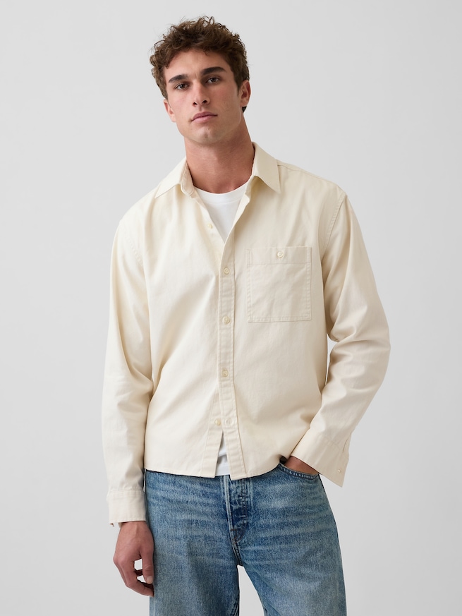 リラックス ストレートヘム キャンバス ユーティリティシャツ-2