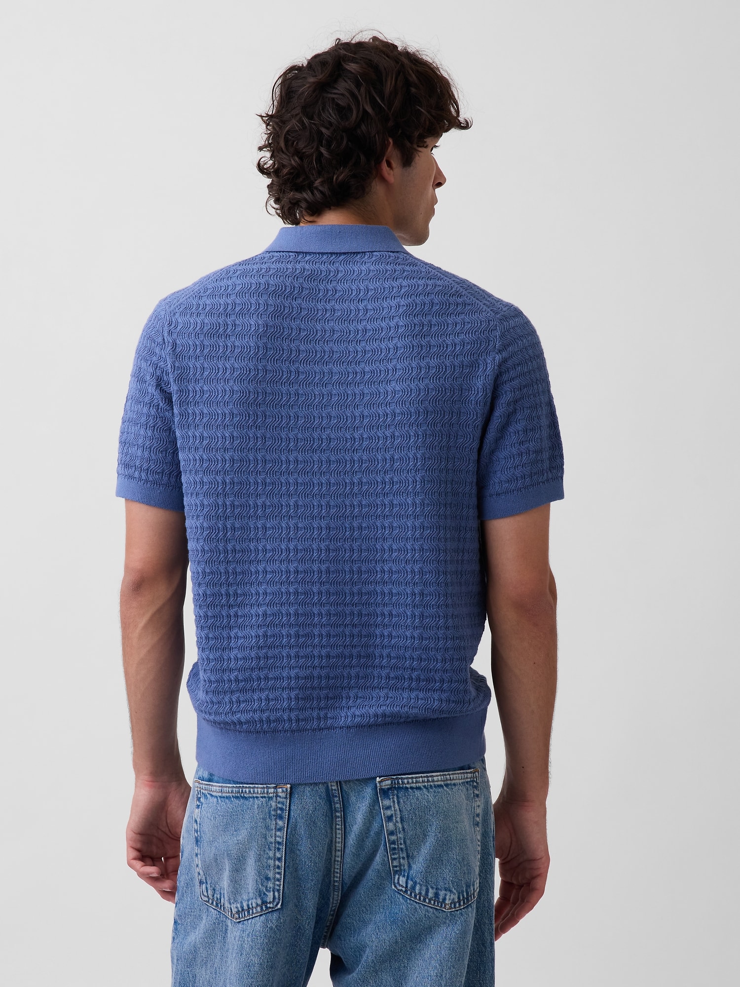 Textured Zip Polo Shirt Sweater