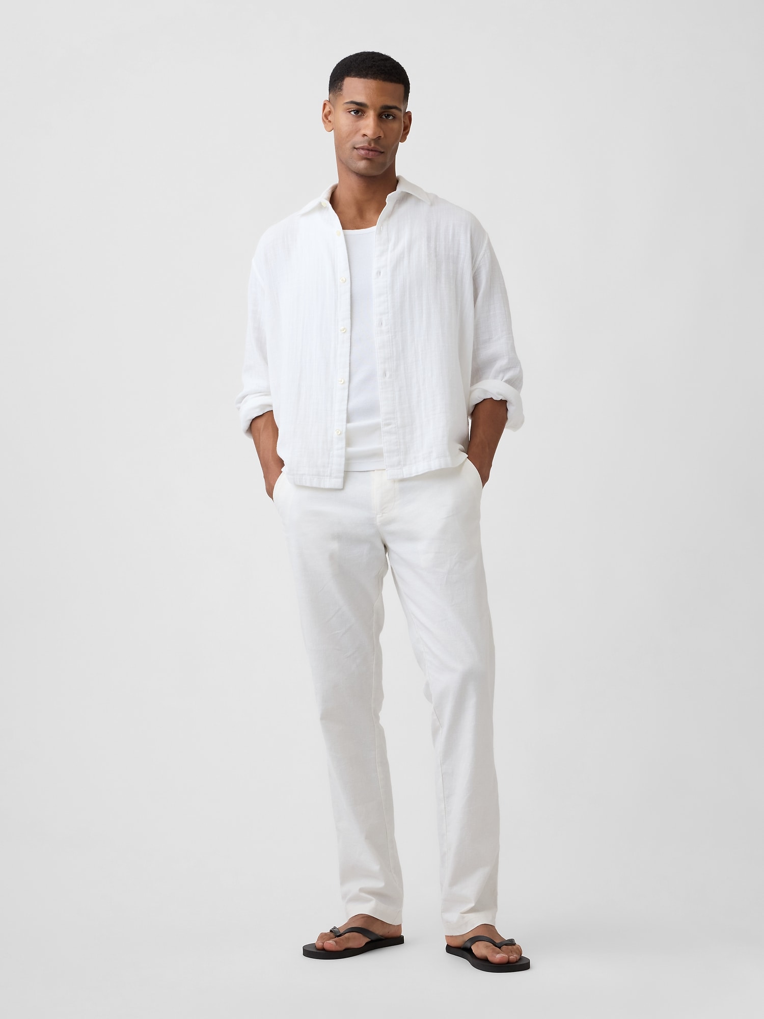 Straight Linen-Blend Pants
