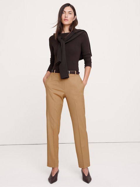PANTALON ÉTROIT À TAILLE HAUTE LONGUEUR CHEVILLE EN LAINE ITALIENNE