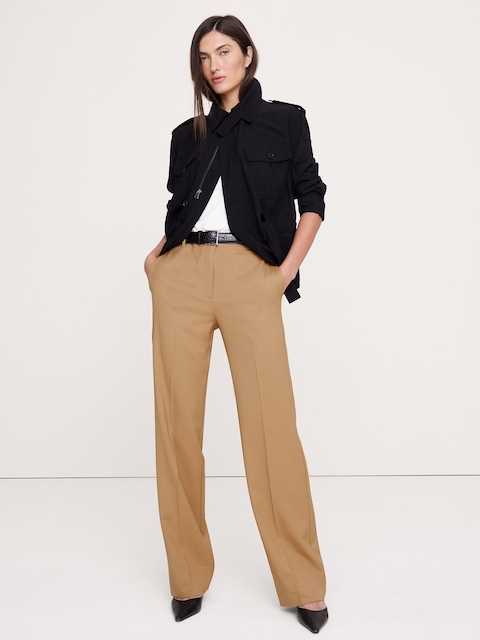 PANTALON DROIT MODERNE À TAILLE HAUTE EN LAINE ITALIENNE