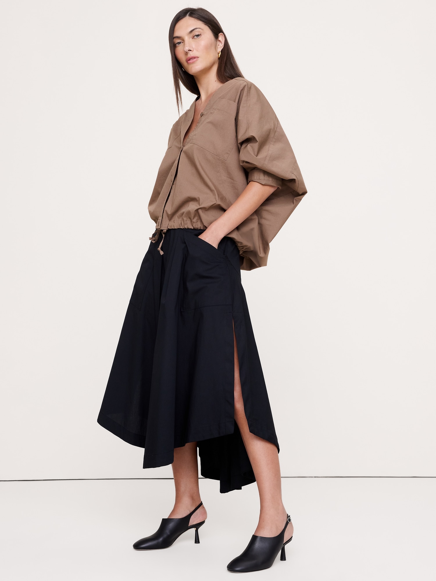 Stretch-Cotton Drawstring-Hem Top