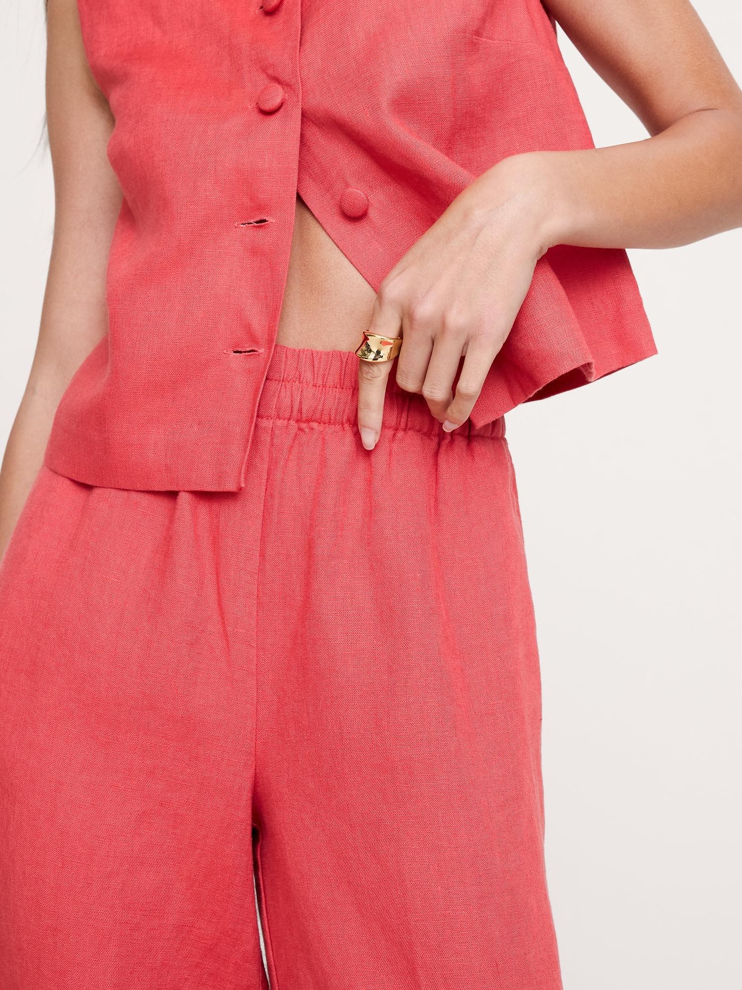 ハイライズ ワイドレッグ リネン プルオンアンクルパンツ-3