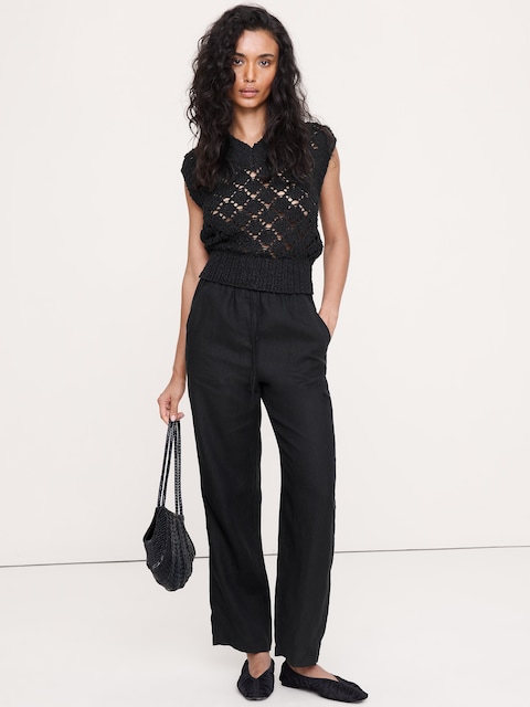 PANTALON DROIT À TAILLE EXTENSIBLE EN LIN ESCAPADE