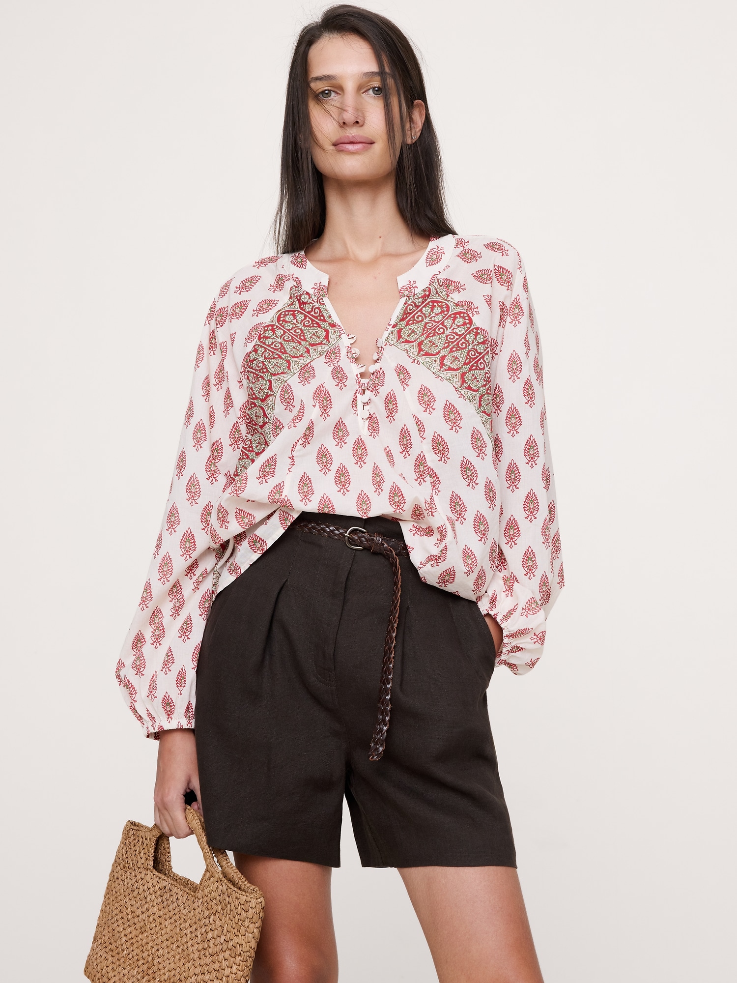 Lightweight Cotton Split-Neck Top