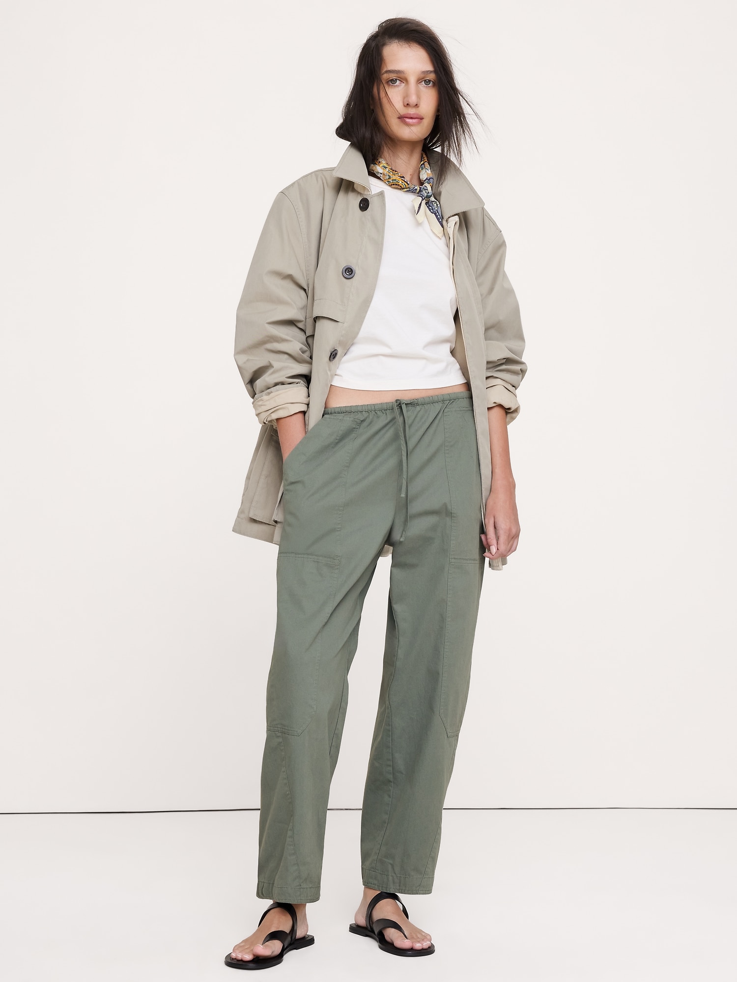 Cotton Poplin Barrel Pull-On Pant