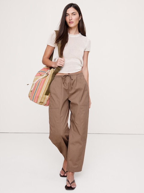PANTALON À TAILLE EXTENSIBLE COUPE BARIL EN POPELINE DE COTON